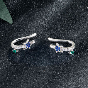 RAKOL EP23012022 Designer Zircon Inlaid Blue <b>Star</b> Clip Gold Plated Earrings for Women - Product Image 5