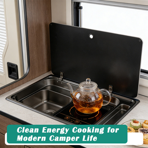 Fregadero de acero inoxidable con revestimiento negro integrado <span class=keywords><strong>JDA</strong></span> con cocina de inducción para RV, coche, autocaravana, yate, cocina, remolque marino, Camper - Product Image 3