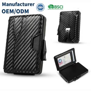 Casekey RFID Slim Pop up <b>Metal</b> Card Holder Carbon Fiber Leather Bifold Minimalist Smart <b>Wallet</b> with ID Window Money Clip for Men - Product Image 1
