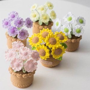 <span class=keywords><strong>Plante</strong></span> en pot de Myosotis Premium, fleur artificielle en laine tricotée à la main, finition tournesol, rose en fil de laine, 15 cm, ornement de bureau - Product Image 2