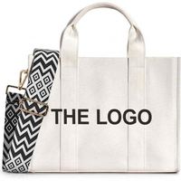 Kustom Logo hitam tas tangan wanita katun kanvas tas selempang kustom logo tas Tote untuk wanita