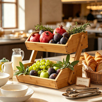 Panier de rangement en bambou à 2 niveaux, étagère de présentation de fruits et légumes en bois à double couche, plateau organisateur de légumes et de collations pour la cuisine domestique