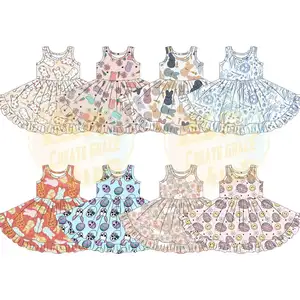 שמלת בנות קיץ קריקטורה הדפסת פרחוניות מסיבת תינוקות שמלות פעוטות מותאמות אישית חצאיות סיטונאי שמלה מודפסת לפעוט