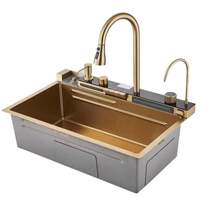 Or noir couleur 304 201 acier inoxydable cuisine affichage numérique <span class=keywords><strong>raindance</strong></span> <span class=keywords><strong>cascade</strong></span> tasse laveuse <span class=keywords><strong>évier</strong></span> de cuisine intelligent - Product Image 1