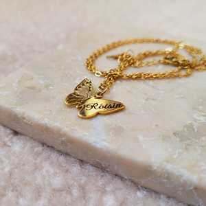 Collar de Mariposa de Moda con Nombre Personalizado, Chapado en Oro, Acero Inoxidable, Envío Directo, Regalo Conmemorativo para Seres Queridos - Product Image 4