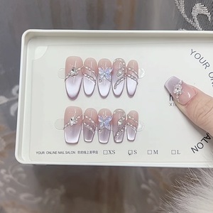 <span class=keywords><strong>Uñas</strong></span> de Lujo de Alta Calidad <span class=keywords><strong>con</strong></span> Pedrería, Diseño de Ojo de Gato, Flor Francesa, <span class=keywords><strong>Acrílicas</strong></span>, Postizas, Artificiales, a Presión - Product Image 1