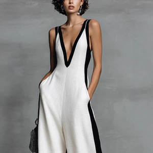 <span class=keywords><strong>Mono</strong></span> de verano 2026 nuevo para <span class=keywords><strong>mujer</strong></span>, con bloques de color, sin mangas, cuello en V, pierna ancha, informal, elegante, para <span class=keywords><strong>fiesta</strong></span> - Product Image 3