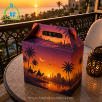 Boîte d'emballage personnalisée haut de gamme pour friandises arabes avec poignée, vente en gros, boîtes de cadeaux Ramadan Kareem pour petites entreprises, OEM