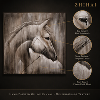 Peinture murale sur toile personnalisée en gros, motif cheval texturé argenté gris foncé de luxe, pour salon et hall d'hôtel