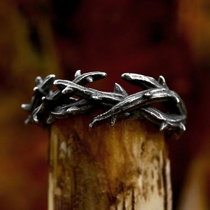 yunnique Men's Retro Tree Branch <b>Ring</b> Stainless Steel Olive Branch Design Gift Jewelry - Product Image 4