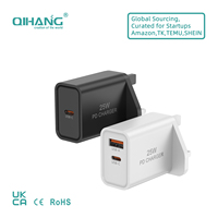 Chargeur mural GaN 25W de haute qualité, prise UK, double port USB-C PD3.0 et USB-A PPS, charge rapide, adaptateur de voyage pliable