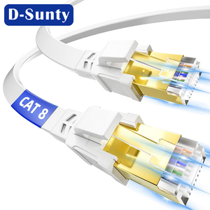 Câble réseau plat D-Sunty CAT8 en cuivre nu massif S/FTP 30AWG avec connecteur RJ45, cordon de raccordement LAN 1m/2m/3m/5m/8m, 4 paires, Ethernet ROHS - Product Image 2