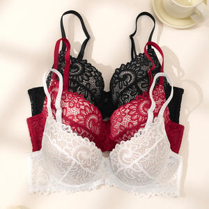 Soutien-gorge push-up sexy pour femme, en dentelle florale, avec armatures, bonnet 3/4, dos en U, fermeture arrière en nylon, fines bretelles réglables - Product Image 4