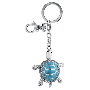 Portachiavi in Metallo Blu Cielo con Occhio di Nazar, alla Moda, a Forma di Cuore in Lega e Vetro, con Logo Personalizzato, Design Tartaruga - Product Image 1