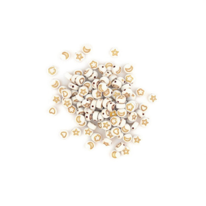 Perline Ilan Abalorios 4x7mm Bianche con Stelle e Lune in Oro per Creazione di Gioielli, Circa 17g, Rif. 30507 - Product Image 2