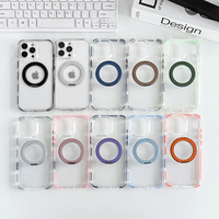 Accessoires pour téléphone, coques transparentes en PC multicolores pour iPhone 16 17 Pro Pro Max, coques de téléphone avec charge sans fil rotative à 360 degrés