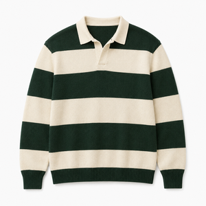 Pull en tricot style maillot de rugby unisexe à rayures côtelées à manches longues, pull d'ambiance d'équipe - Product Image 2