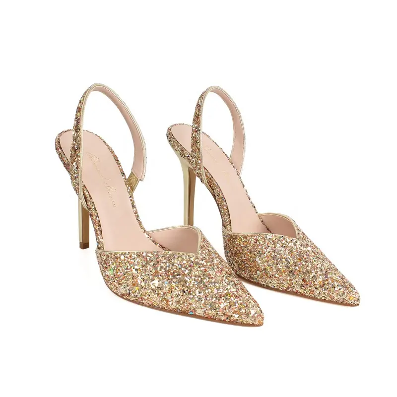 Latest New Model European Style Fashion High Heel Women Pumps Glitter Fabric Bling Bling Wedding Shoes