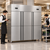Réfrigérateur-congélateur vertical commercial à six portes, double température, en acier inoxydable, pour restaurant, hôtel, cuisine