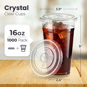 Gobelets jetables en plastique transparent de 16 oz (lot de 1000) pour café glacé avec couvercles plats – Idéal pour les fêtes - Product Image 2