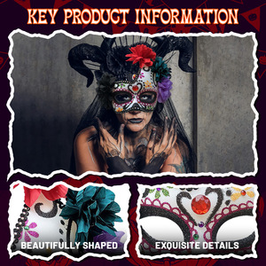 Masque <span class=keywords><strong>de</strong></span> mascarade pour femme, masque <span class=keywords><strong>de</strong></span> nuit mexicain du Jour des Morts, masque <span class=keywords><strong>de</strong></span> tête <span class=keywords><strong>de</strong></span> mort en sucre, accessoire <span class=keywords><strong>de</strong></span> déguisement pour fête mexicaine - Product Image 3