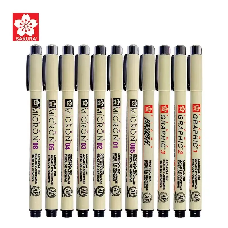 مجموعة أقلام ساكورا المايكرون المقاومة للماء قلم تحديد بطانة ناعمة لتصاميم الفنانين الكرتونية