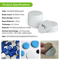 Etiqueta Adhesiva Redonda de PVC para Tarjetas RFID NFC Pasivas de 13/15/18/20/22/25/28/30/35/40/50 mm, Etiqueta de PVC Tipo Moneda