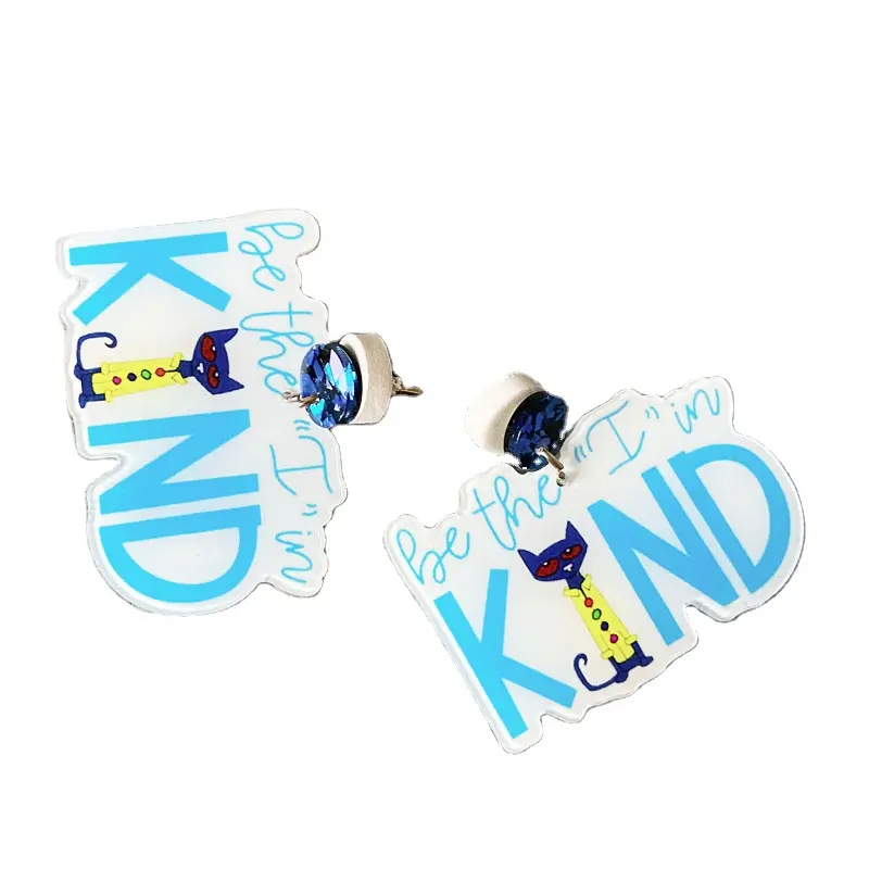 Kind Letter Design Earring Style Fashion Acrylic Earrings Wholesale Price Hoop Earrings Cat Blue Glitter Silver Needle