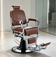 Fauteuil de Barbier Vintage de Luxe Chromé Marron avec Inclinaison Hydraulique, Chaise de Salon Robuste pour Hommes, Barbier, Soins Personnels