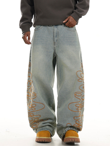 Jean en denim vintage délavé bleu sur mesure, coupe bootcut évasée et déchirée pour homme - Product Image 2