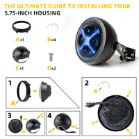 Phare LED de 5,75 pouces de style kit avec boîtier, feux de jour bleus et faisceau haut/bas, accessoire universel pour moto