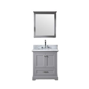 Mueble de Baño Individual Transicional de 30 Pulgadas Hecho en Vietnam, Gabinete Blanco con Encimera de Mármol Carrara y Espejo - Product Image 1