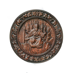 Relieve Redondo de Madera de Dios Todopoderoso, Arte Cristiano para Pared que Representa a Dios Padre en el Trono, para Iglesia, Capilla y Decoración del Hogar - Product Image 1