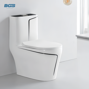 Inodoro <span class=keywords><strong>de</strong></span> Cerámica Moderno con Líneas Doradas, Lavabo Integrado, Juego <span class=keywords><strong>de</strong></span> Sanitarios <span class=keywords><strong>de</strong></span> Cerámica para <span class=keywords><strong>Baño</strong></span> - Product Image 2