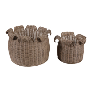 Cesti portaoggetti in rattan intrecciati con bordo smerlato per l'organizzazione domestica e lo stile degli scaffali - Product Image 5