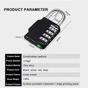 Cadenas à combinaison numérique à 4 chiffres pour <span class=keywords><strong>porte</strong></span>, cadenas de gym à code mécanique chinois personnalisé - Product Image 5