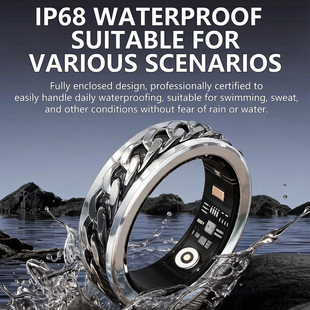 Stainless Steel Smart Ring Sleep Heart Rate Fitness Tracker Blood Oxygen HRV Remote Control Android App Control Rotating Feature