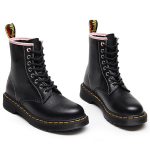 Botas de Cuero Genuino Negro, Altura al Tobillo, Punta Redonda, Cierre de Cordones, Tacón Plano, Suela de Goma Antideslizante, Para Todas las Temporadas, Venta al Por Mayor - Product Image 1
