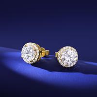 Aretes de Botón de Lujo con Cierre de Rosca para Hombre y Mujer, Joyería Fina en Plata Esterlina 925 Chapada en Oro con Diamantes Moissanita VVS y Halo Iced Out