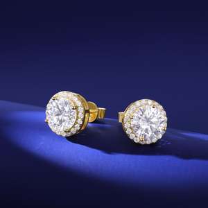 Boucles d'Oreilles Clous de Joaillerie Fine de Luxe pour Hommes, en <span class=keywords><strong>Argent</strong></span> Sterling <span class=keywords><strong>925</strong></span> Plaqué Or, Fermoir à Vis, Ornées de Diamants Moissanite VVS Givrés et Halo - Product Image 2