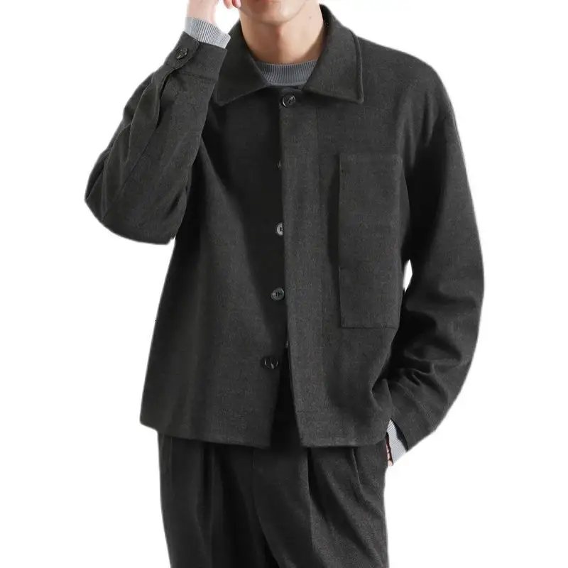 Оптовая продажа модные зимние простые мужские Черные Серые деловые повседневные шерстяные куртки пальто для мужчин