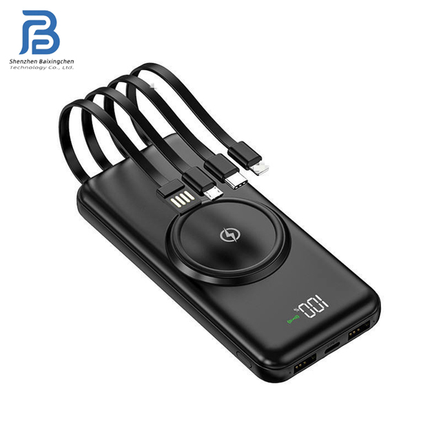 10000mAh Wireless Power Bank Built-In Cables PD 3.0 Fast Charging Digital Display Portable Charger for Travel Outdoor