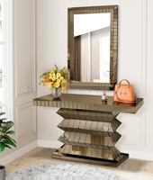 Table console moderne dorée avec miroir pour entrée, couloir, salon, décoration murale, meubles de maison