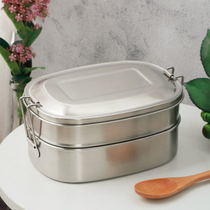 Chất Lượng Cao Thép Không Gỉ Đôi Tường Bữa Ăn Prep Hai Lớp <span class=keywords><strong>Bento</strong></span> Trưa <span class=keywords><strong>Box</strong></span> Với Khóa - Product Image 3