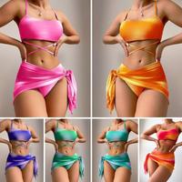 Traje de Baño de 3 Piezas de Alta Calidad para Mujer, Bikini, Ropa de Playa, Blusa con Cordones y Estampado Tie-Dye, Traje de Baño Sexy