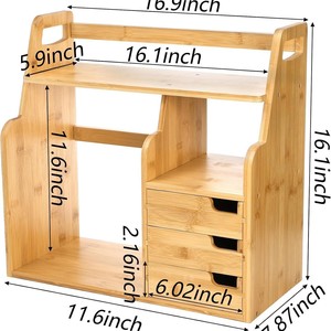Wooden <b>Desktop</b> Bookcase 3 Tier With Drawers For Desk Storage Organizing Study Supplies <b>Shelf</b> - Product Image 4