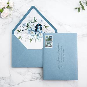 Euro Flap Dusty Blue Flower Liner Enveloppes 5x7 Pouces 50pcs avec des autocollants dorés pour les invitations de mariage Cartes Photos Cartes postales - Product Image 5