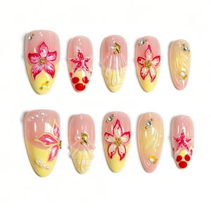 10 pièces/boîte XS/S/M Faux <span class=keywords><strong>ongles</strong></span> peints rose nude dégradé floral avec décorations <span class=keywords><strong>pour</strong></span> fête, <span class=keywords><strong>mariage</strong></span>, usage quotidien, <span class=keywords><strong>ongles</strong></span> à presser - Product Image 4