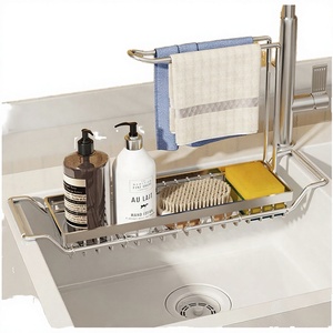 Estante de Almacenamiento Telescópico Plegable de Acero para Fregadero Individual, Organizador de Cocina Expandible, Escurridor de Platos, Soporte para Jabón y Esponja - Product Image 3