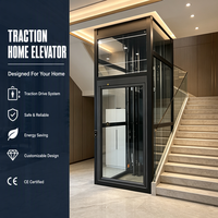 Ascenseur résidentiel extérieur moderne pour maison, cabine en verre trempé à traction, porte en acier, pour manoirs de 2 à 7 étages, 400 kg, certifié CE